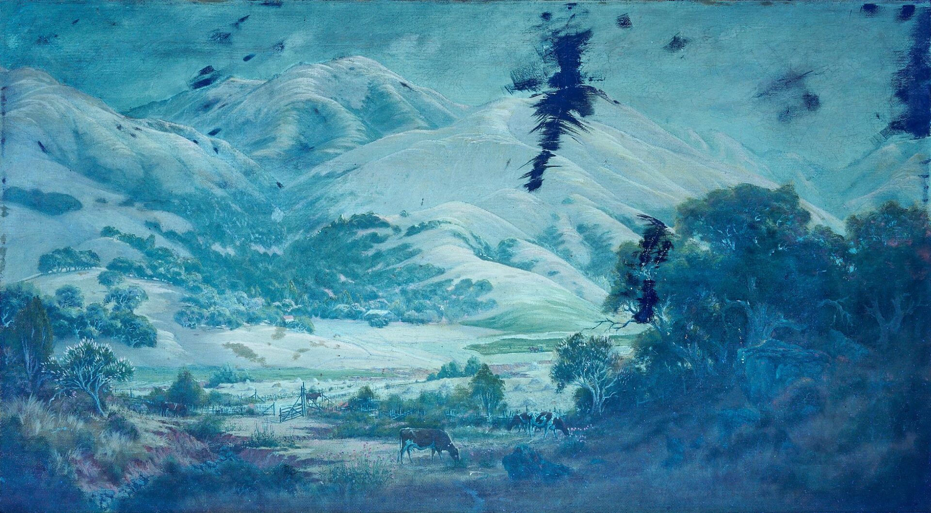Lot 445: Large Jack Wisby O/C California Landscape Painting, Cattle Grazing