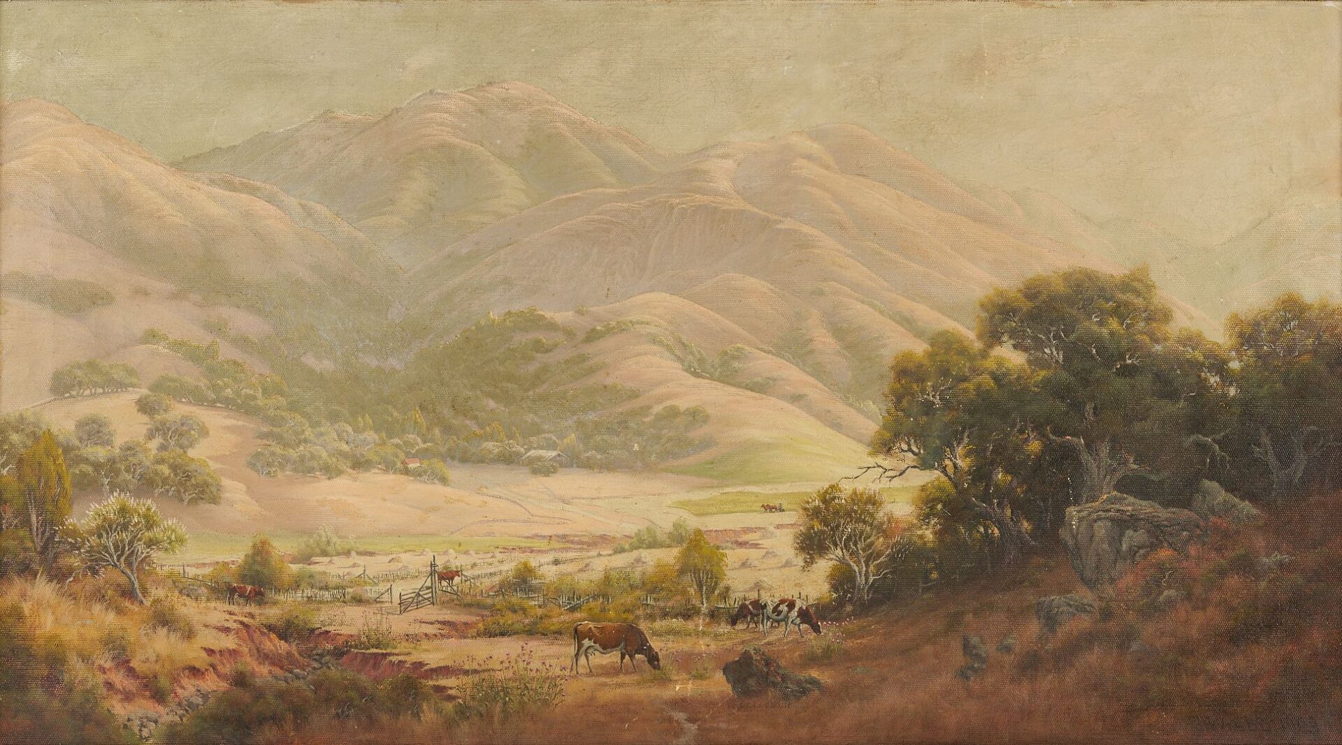 Lot 445: Large Jack Wisby O/C California Landscape Painting, Cattle Grazing