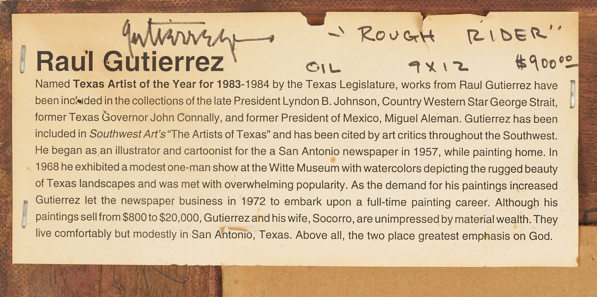 Lot 451: Raul Gutierrez Western Oil Painting, Cowboy