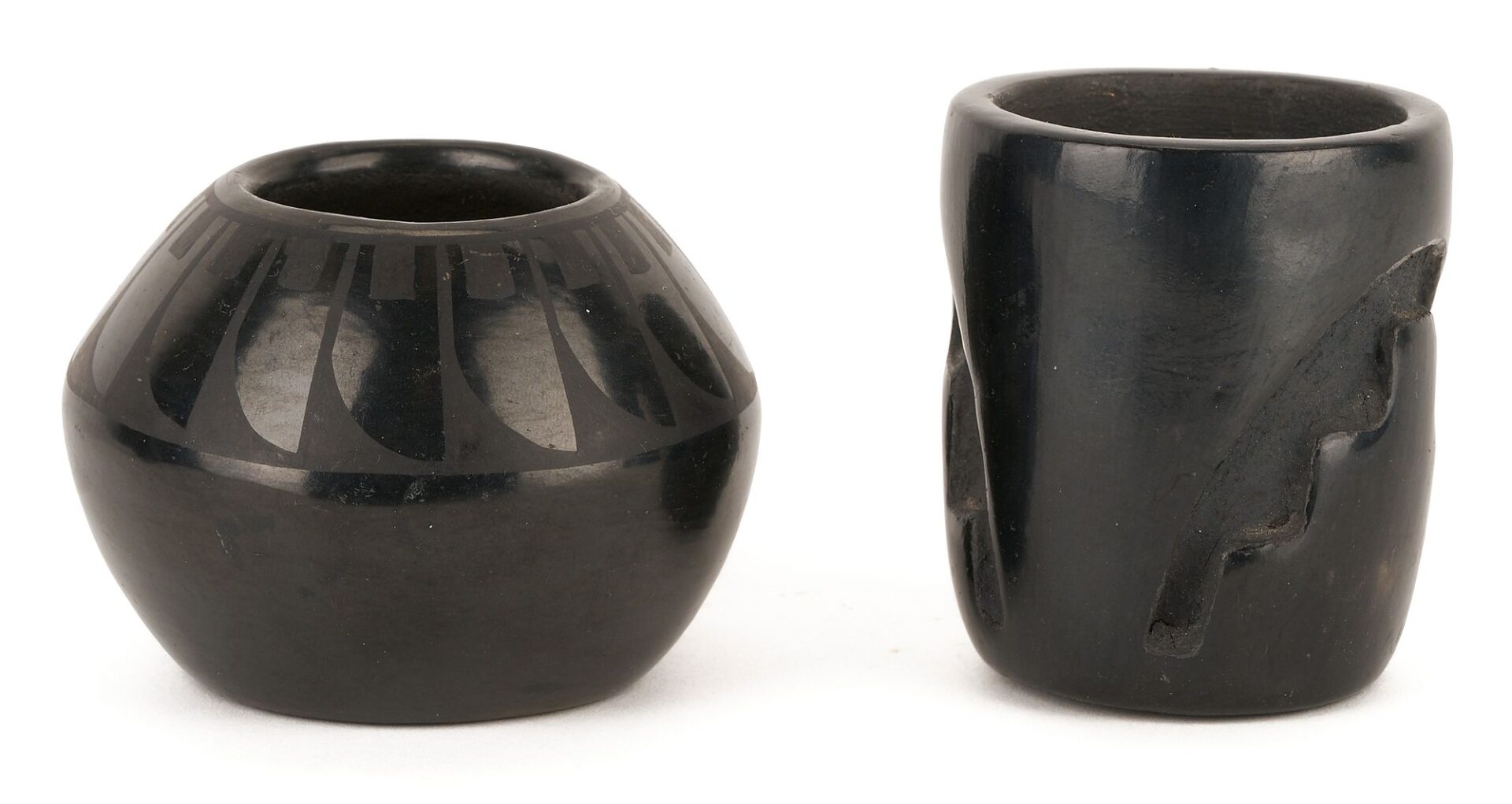 Lot 453: 3 Native American San Illdefonso Pottery Pieces, incl. Blue Corn