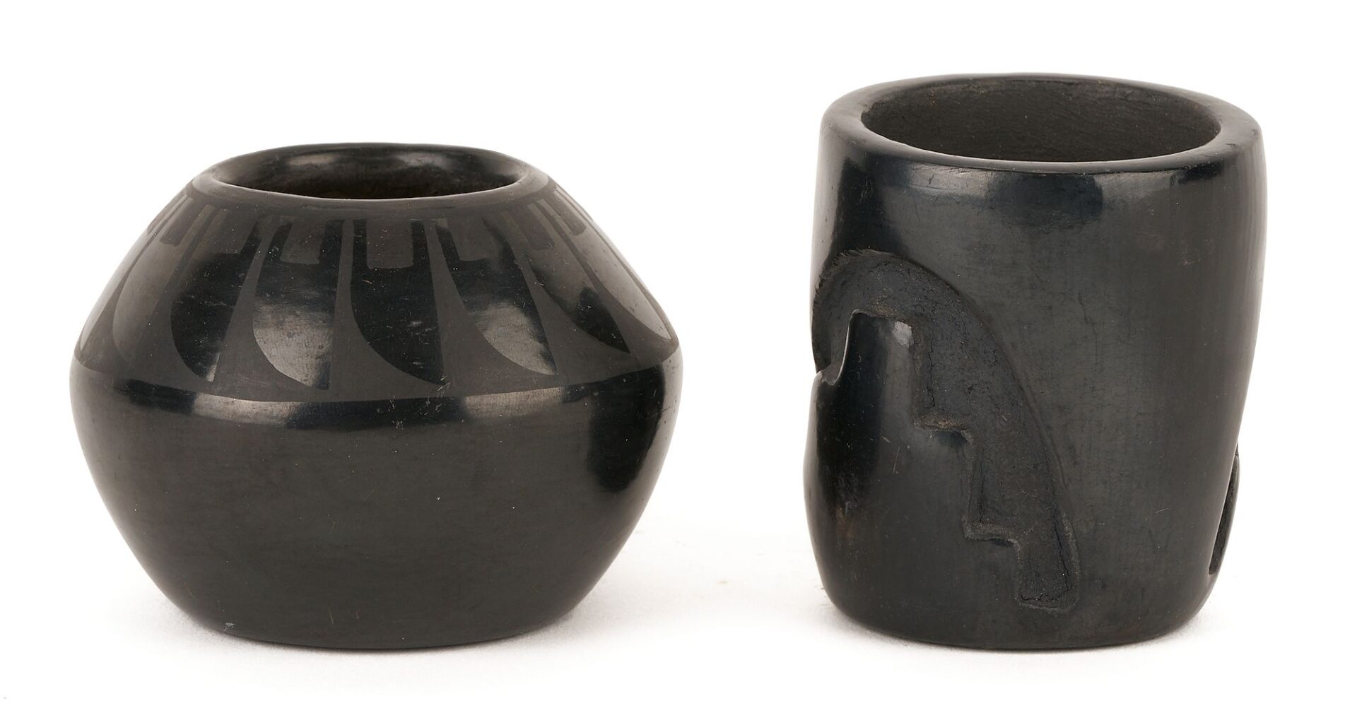Lot 453: 3 Native American San Illdefonso Pottery Pieces, incl. Blue Corn