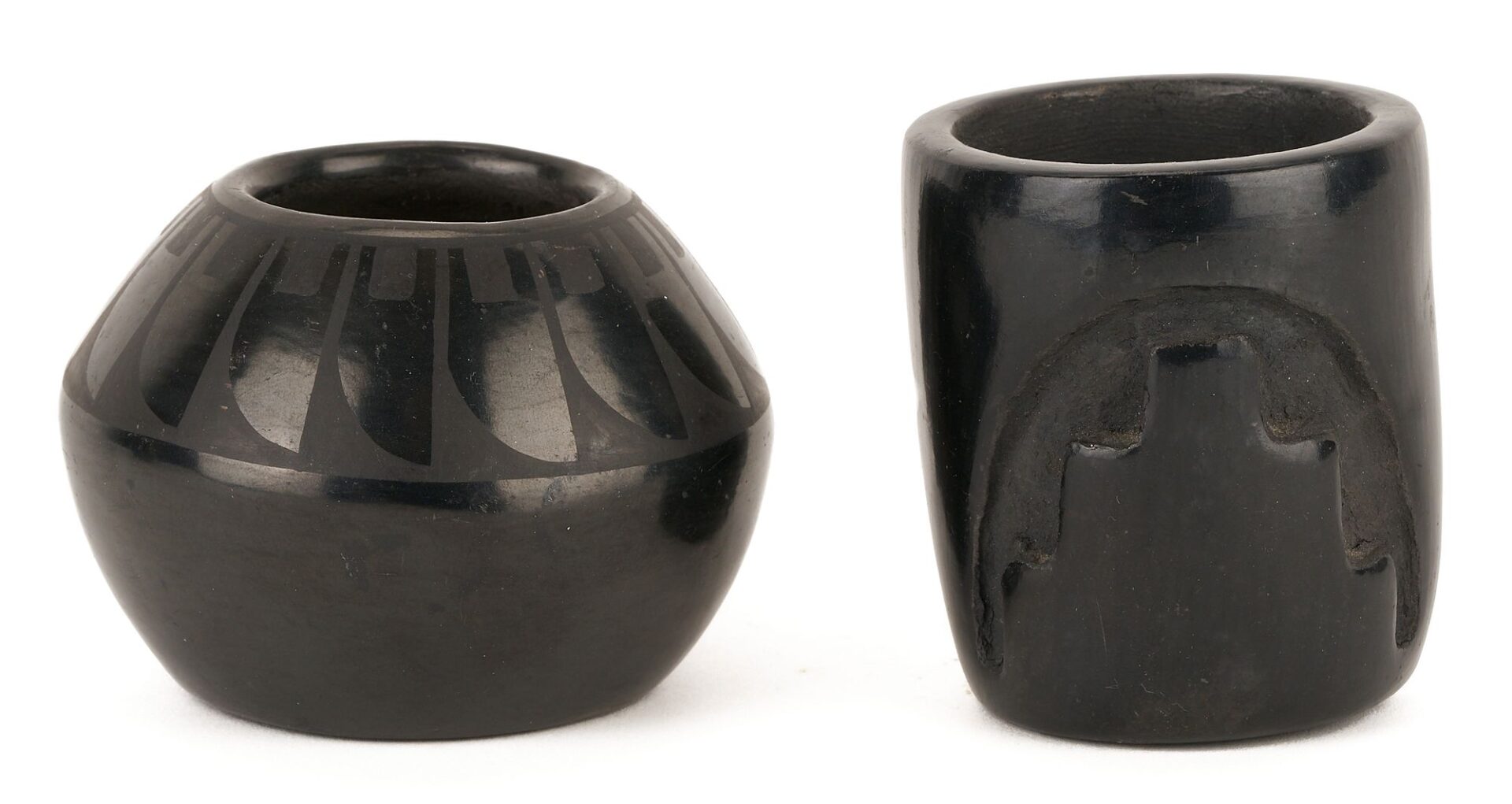 Lot 453: 3 Native American San Illdefonso Pottery Pieces, incl. Blue Corn