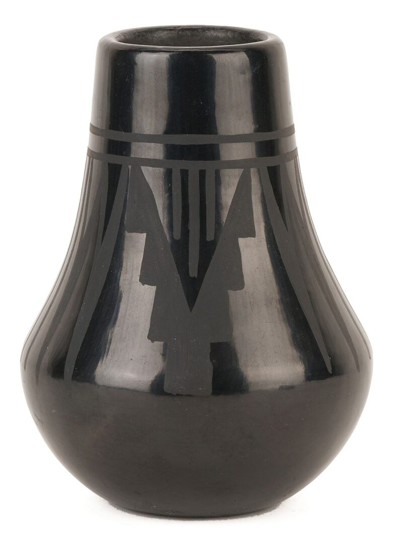 Lot 453: 3 Native American San Illdefonso Pottery Pieces, incl. Blue Corn