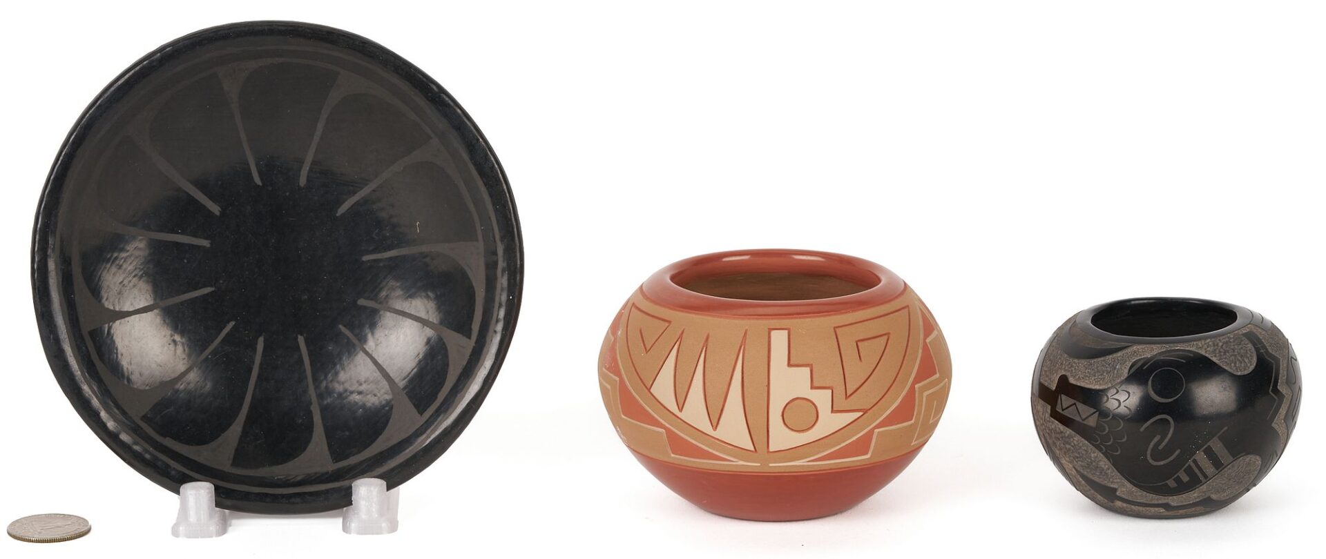 Lot 454: 3 Southwest Native American Pottery Items, incl. Alvin Curran