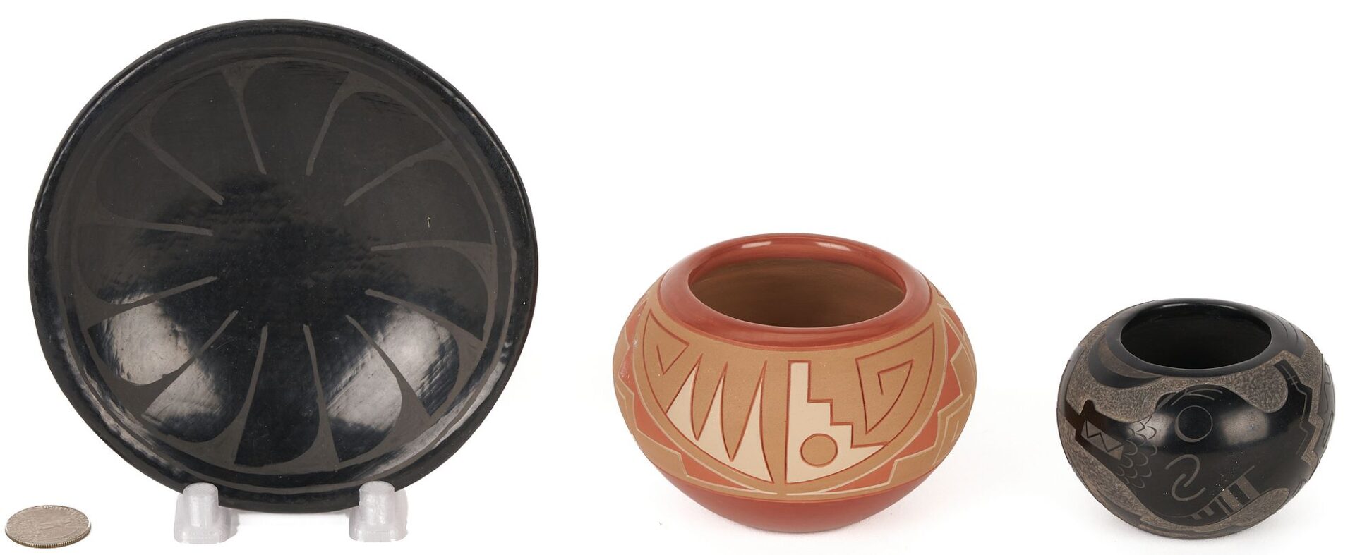 Lot 454: 3 Southwest Native American Pottery Items, incl. Alvin Curran