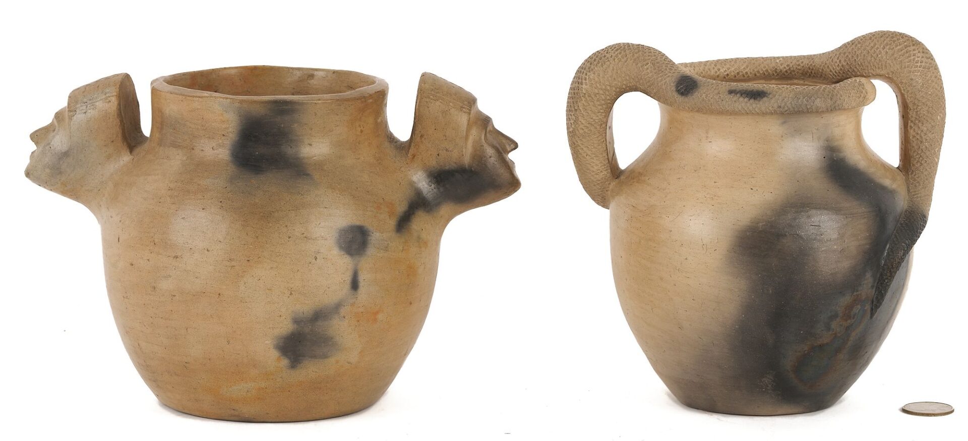 Lot 455: 2 Native American Pottery Jars, Cherokee & Catawba