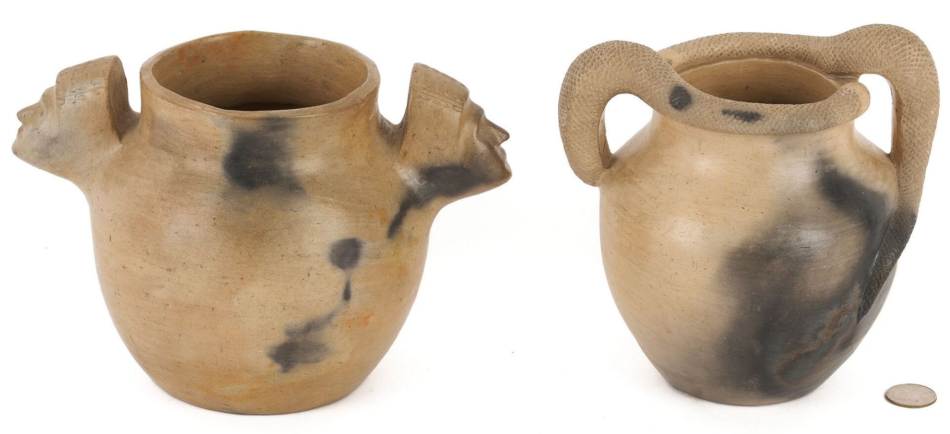 Lot 455: 2 Native American Pottery Jars, Cherokee & Catawba