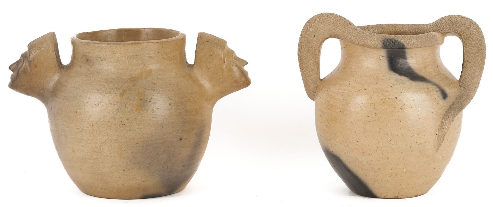 Lot 455: 2 Native American Pottery Jars, Cherokee & Catawba