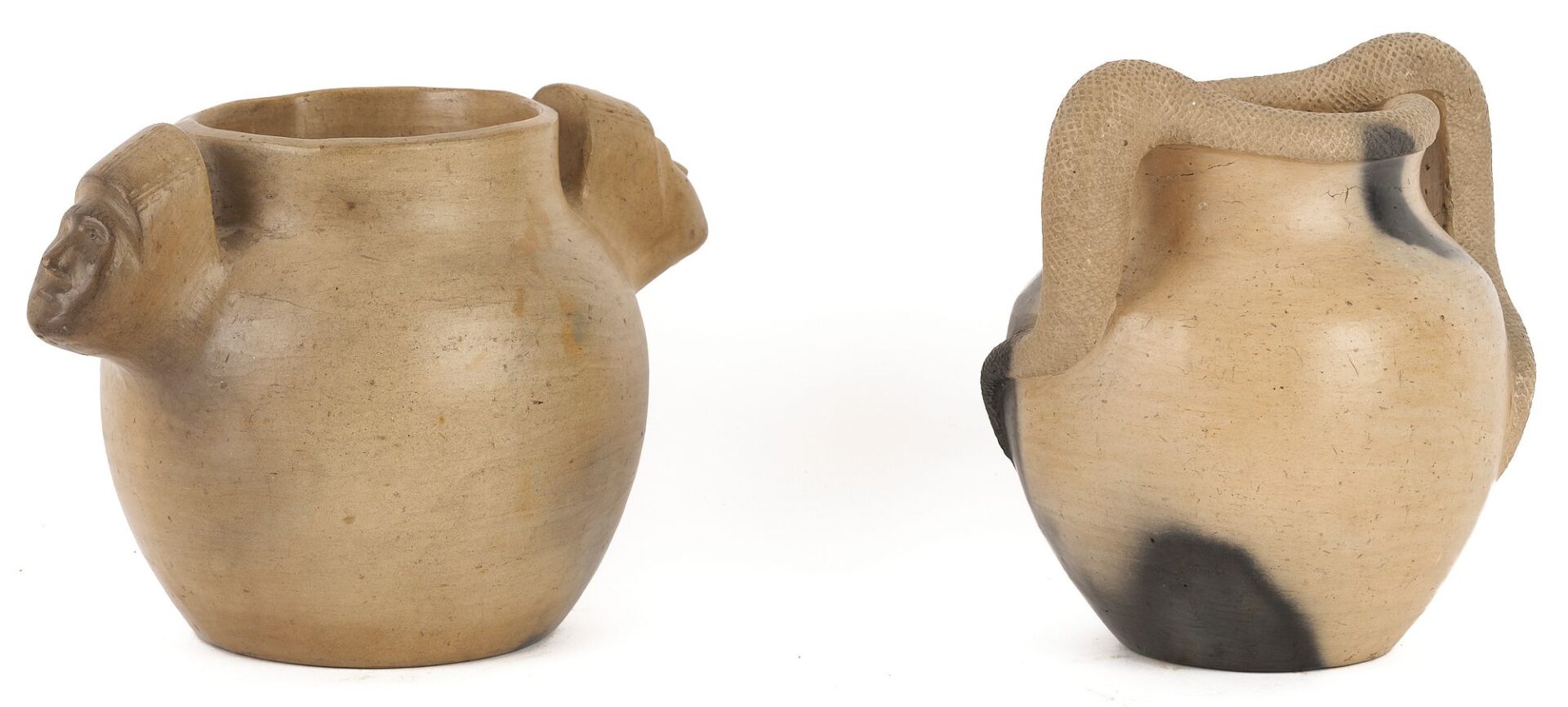 Lot 455: 2 Native American Pottery Jars, Cherokee & Catawba