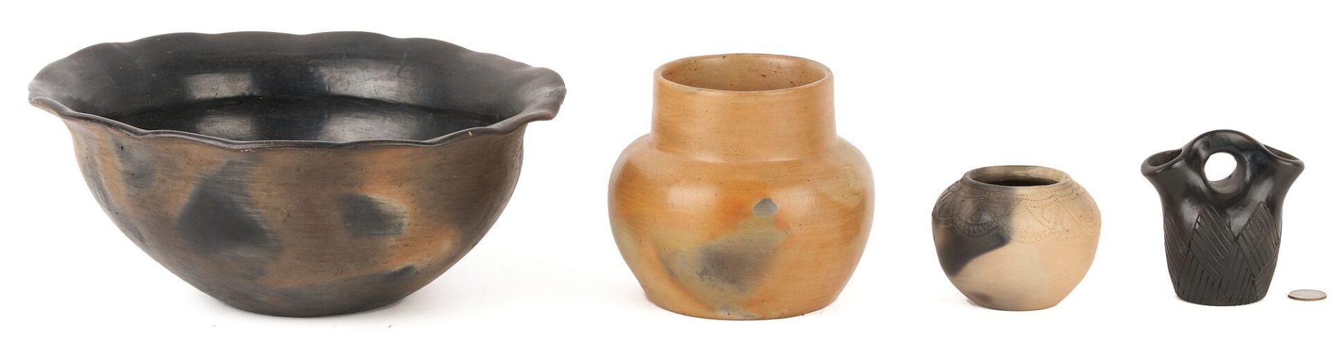 Lot 456: 4 Native American Pottery Items, Cherokee & Catawba