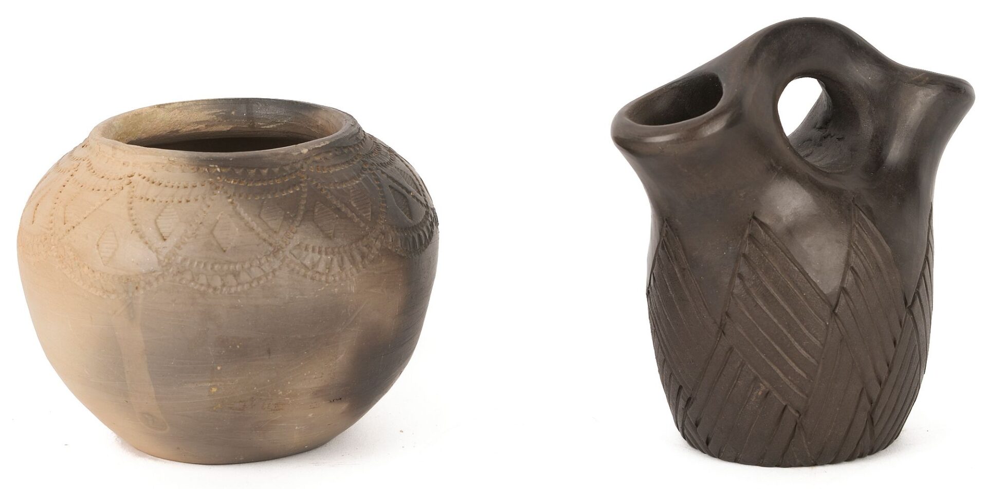 Lot 456: 4 Native American Pottery Items, Cherokee & Catawba