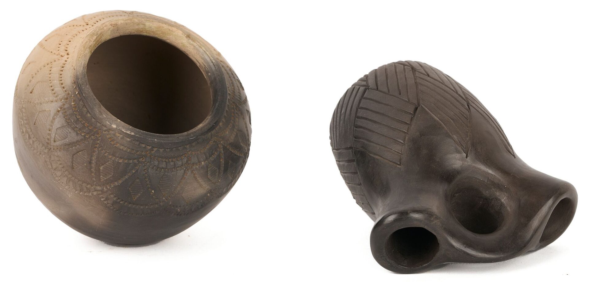Lot 456: 4 Native American Pottery Items, Cherokee & Catawba