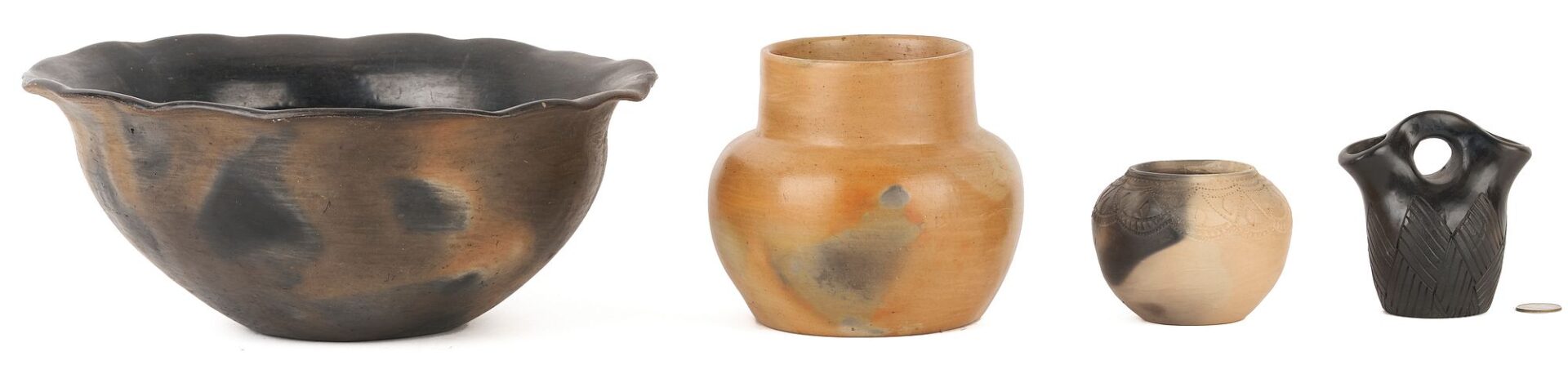 Lot 456: 4 Native American Pottery Items, Cherokee & Catawba