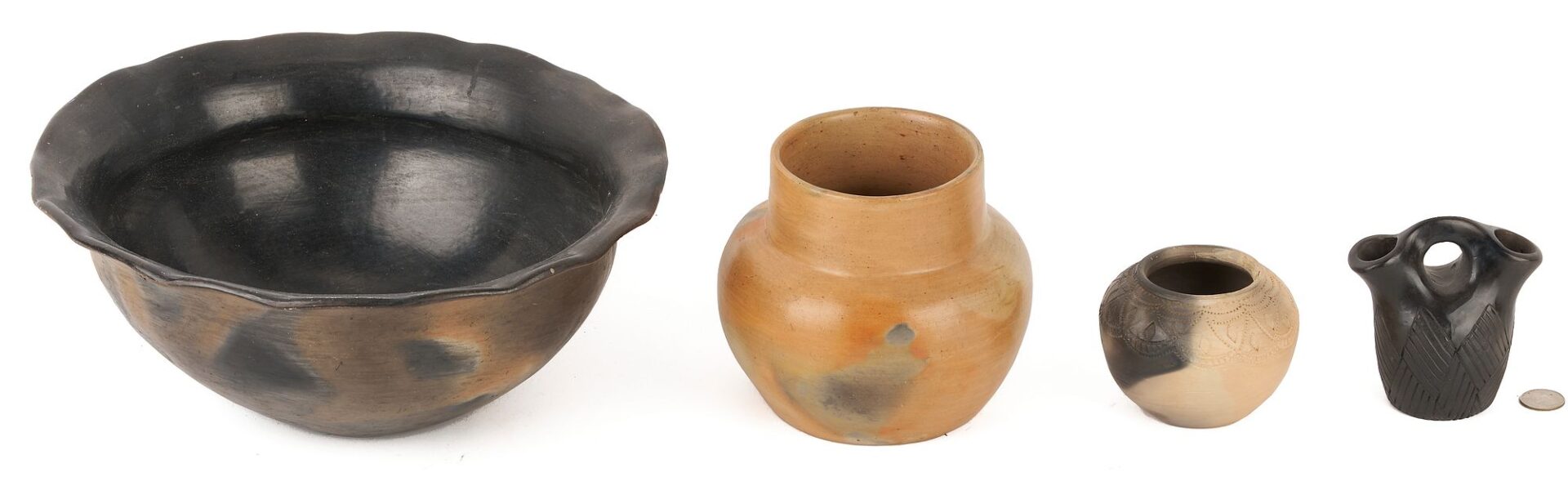 Lot 456: 4 Native American Pottery Items, Cherokee & Catawba