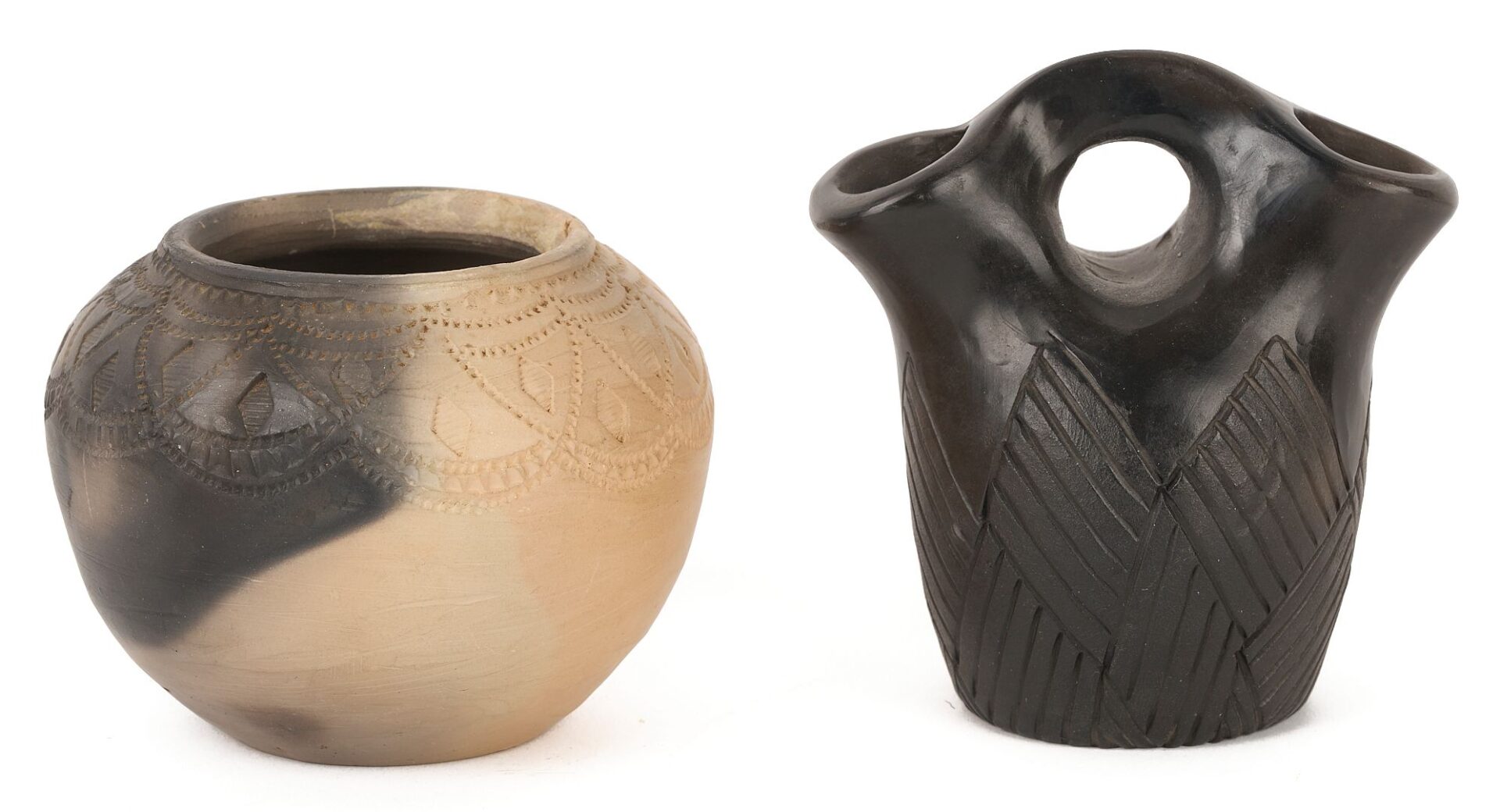 Lot 456: 4 Native American Pottery Items, Cherokee & Catawba