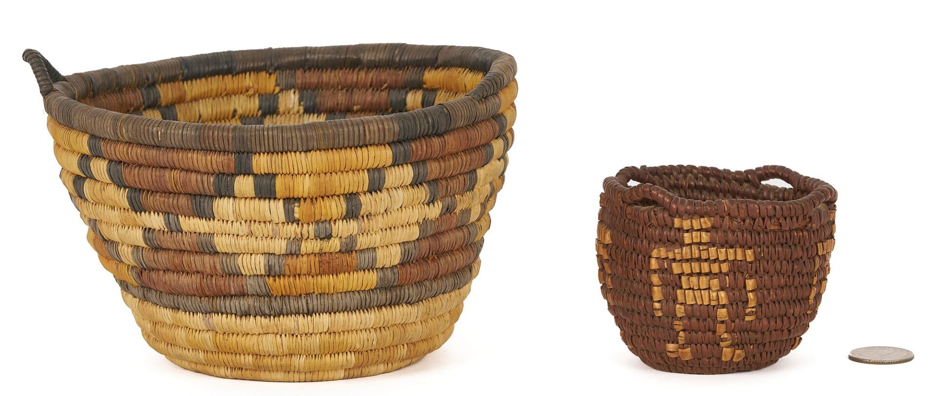 Lot 458: 2 Native American Baskets, Figural and Geometric