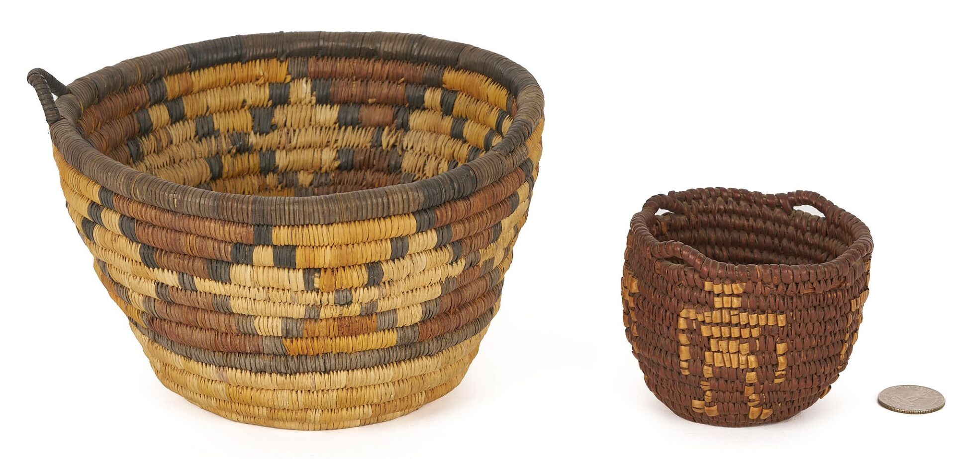 Lot 458: 2 Native American Baskets, Figural and Geometric