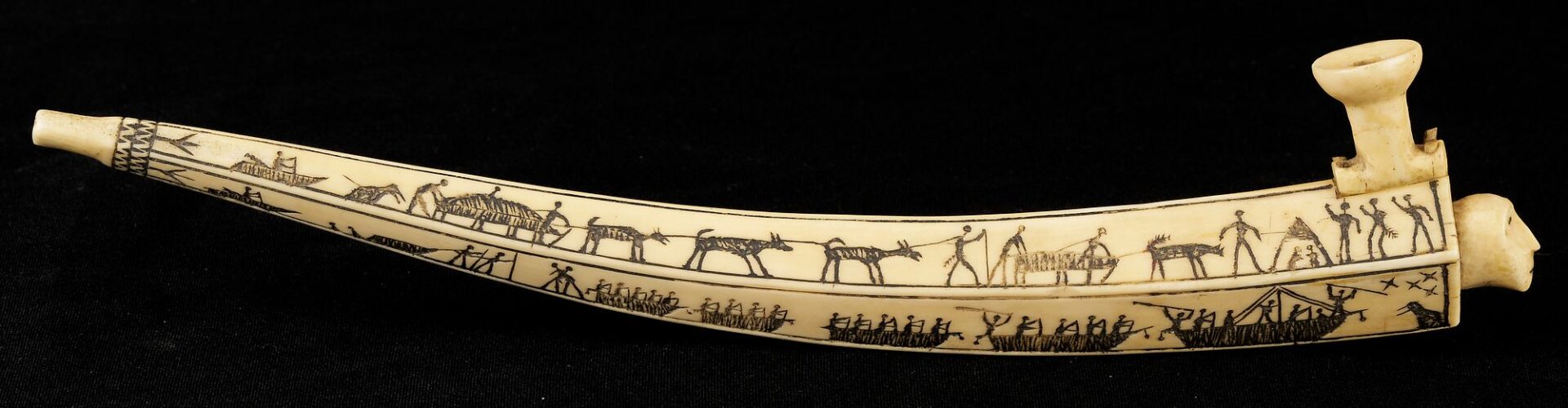 Lot 463: Native American Inuit or Eskimo Carved Figural Scrimshaw Pipe