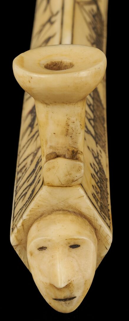 Lot 463: Native American Inuit or Eskimo Carved Figural Scrimshaw Pipe