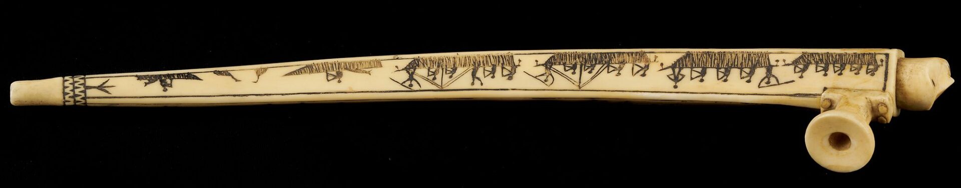 Lot 463: Native American Inuit or Eskimo Carved Figural Scrimshaw Pipe