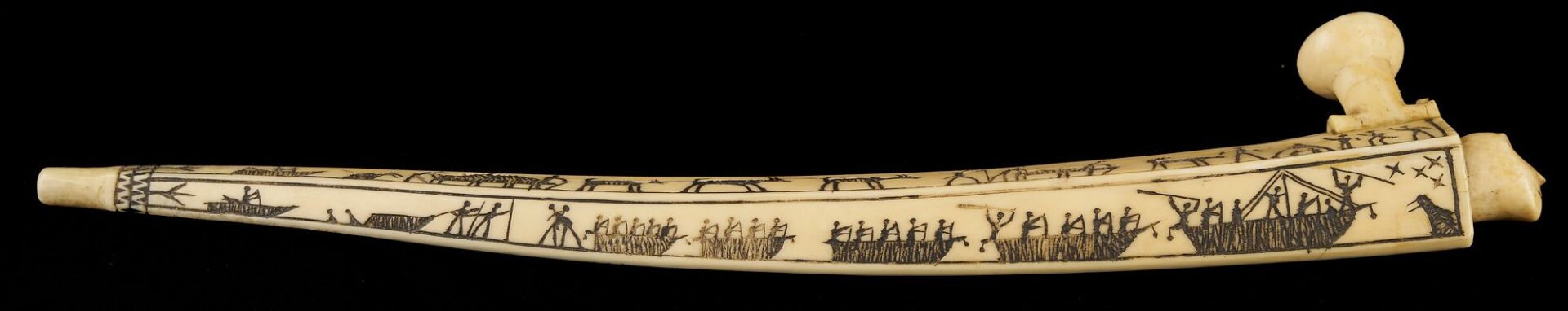 Lot 463: Native American Inuit or Eskimo Carved Figural Scrimshaw Pipe