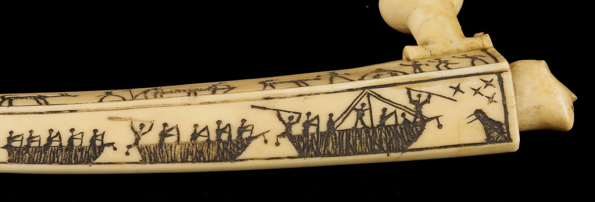 Lot 463: Native American Inuit or Eskimo Carved Figural Scrimshaw Pipe