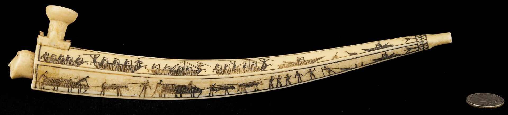 Lot 463: Native American Inuit or Eskimo Carved Figural Scrimshaw Pipe