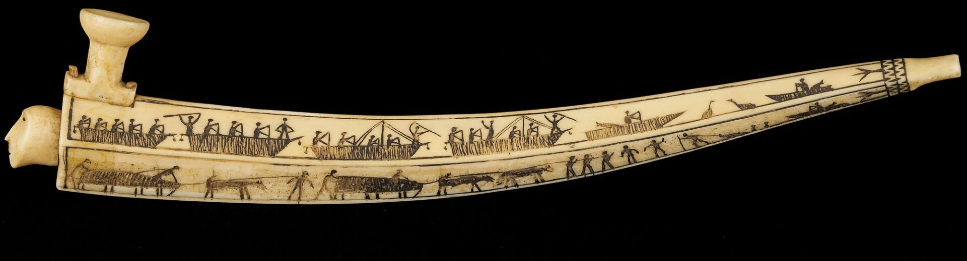 Lot 463: Native American Inuit or Eskimo Carved Figural Scrimshaw Pipe