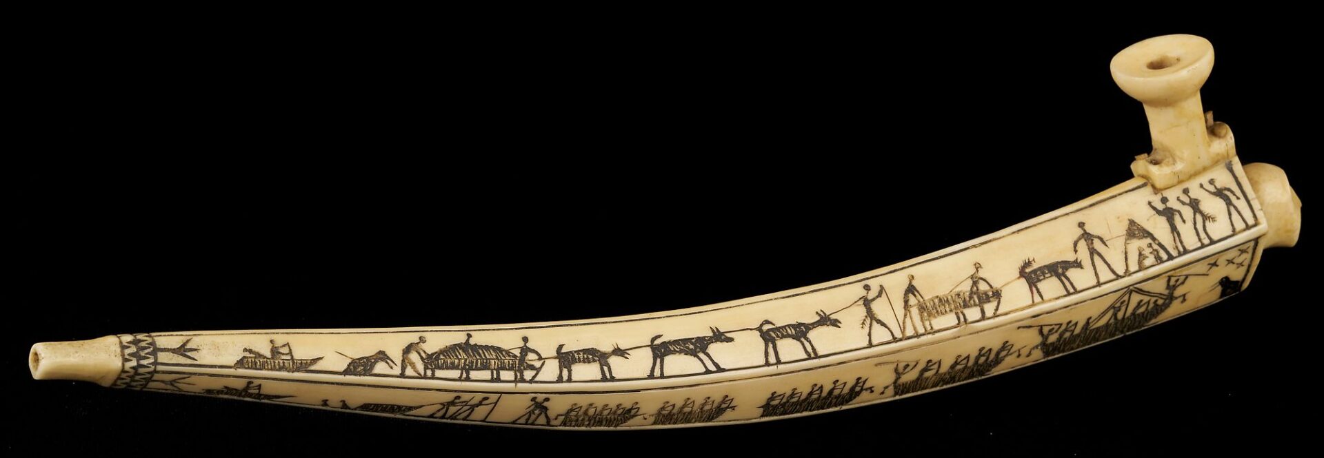 Lot 463: Native American Inuit or Eskimo Carved Figural Scrimshaw Pipe