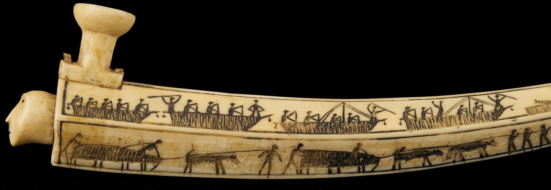 Lot 463: Native American Inuit or Eskimo Carved Figural Scrimshaw Pipe