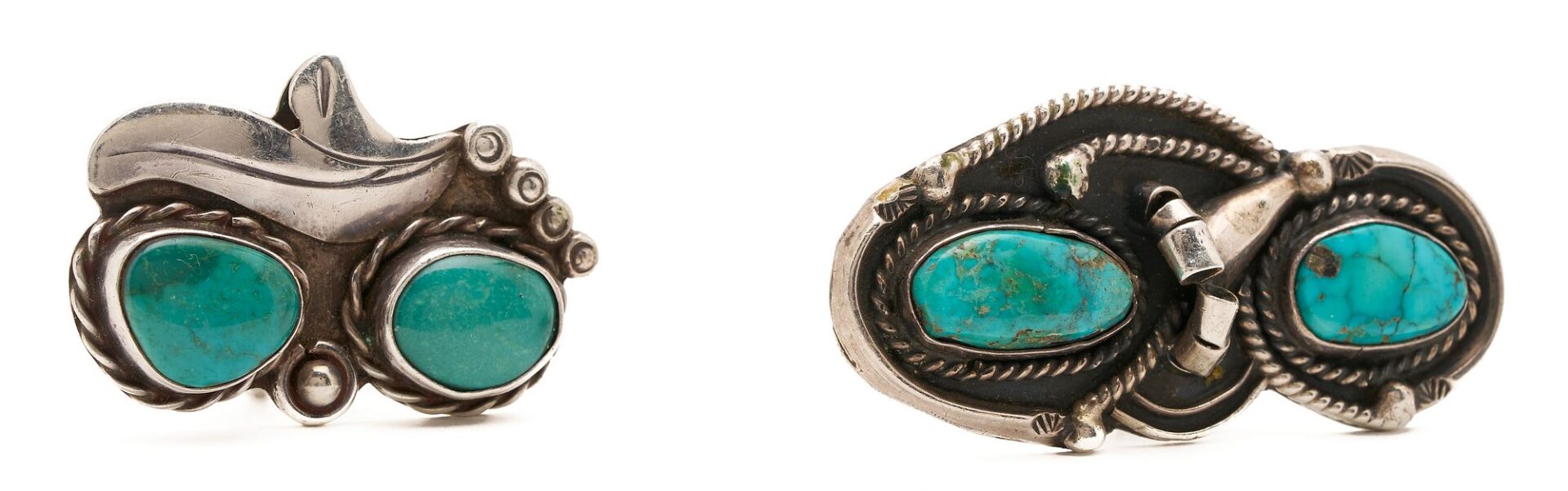 Lot 465: Navajo Sterling & Turqouise Squash Blossom Necklace & 2 Rings