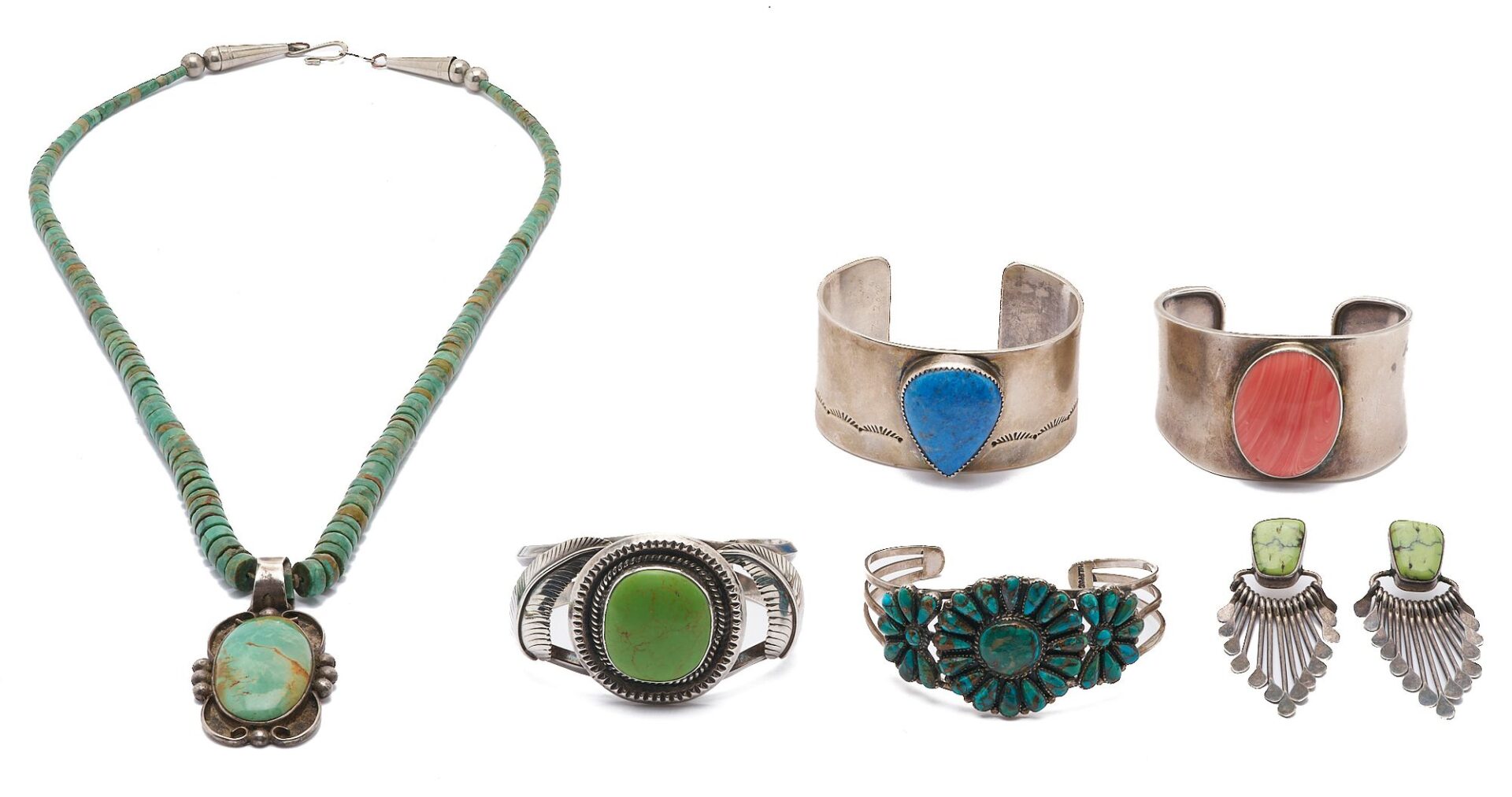 Lot 468: 6 Sterling Silver Jewelry & Stone Jewelry Items, incl. Native American