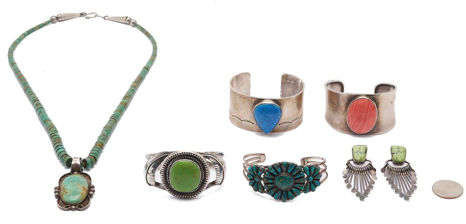 Lot 468: 6 Sterling Silver Jewelry & Stone Jewelry Items, incl. Native American