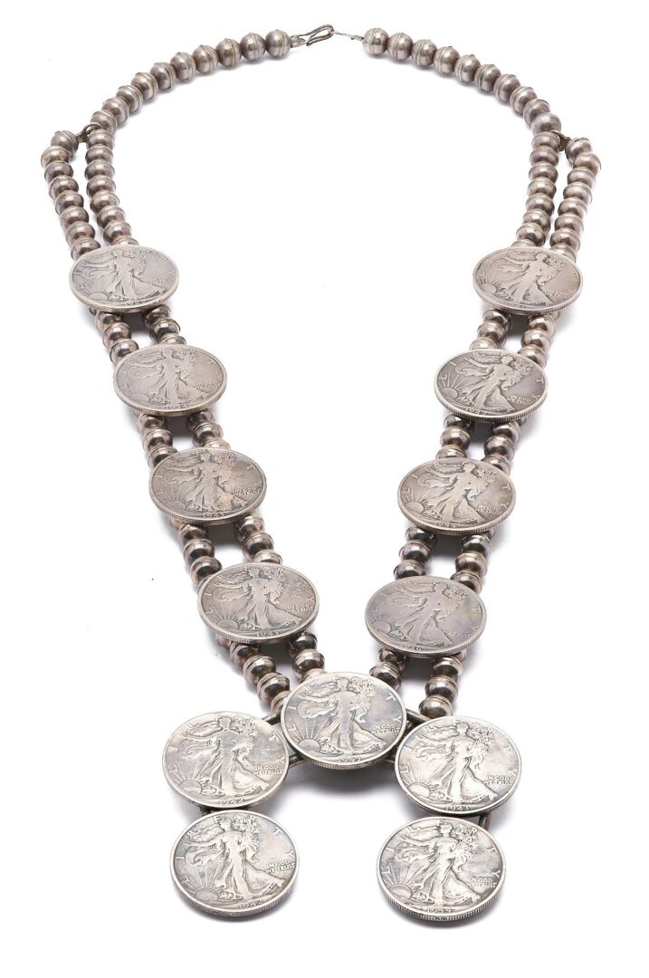 Lot 469: Navajo Liberty Coin Squash Blossom Necklace