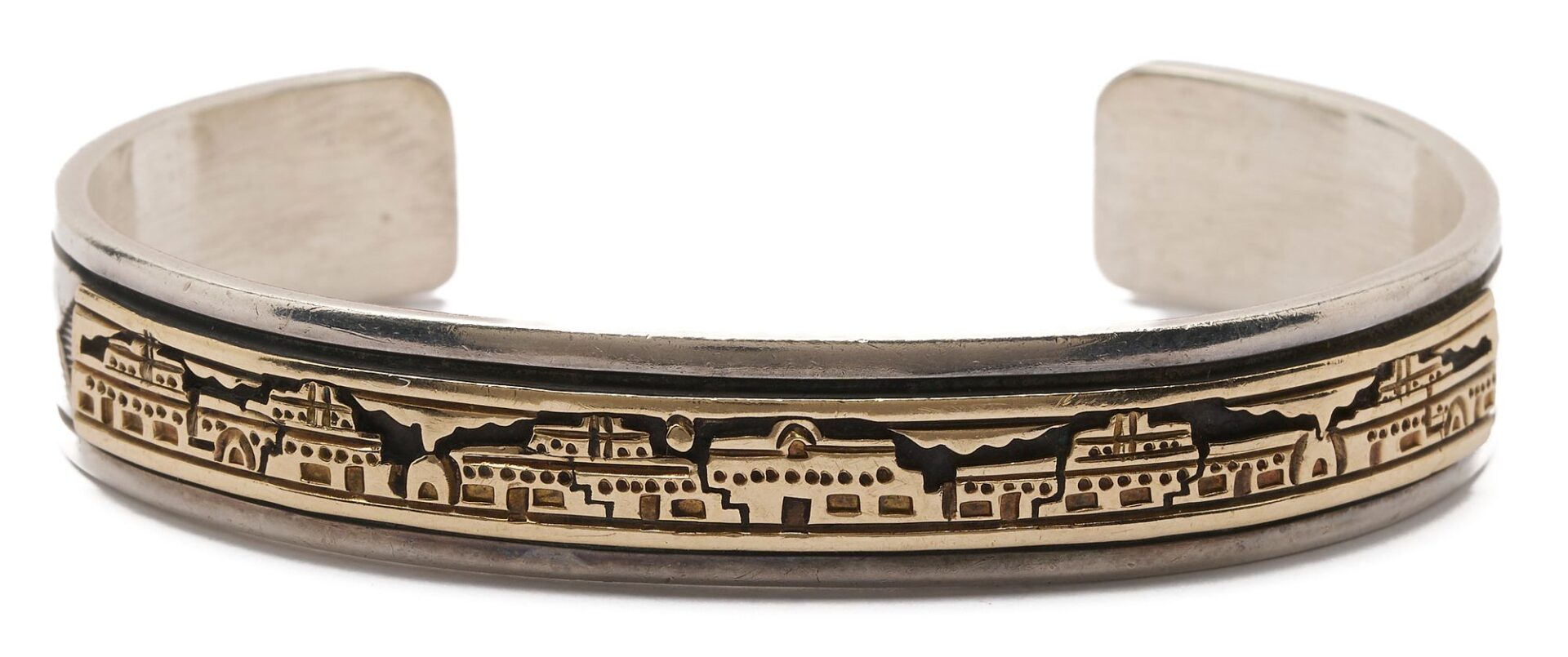 Lot 471: Sterling Silver & 14K Gold Navajo Bracelet