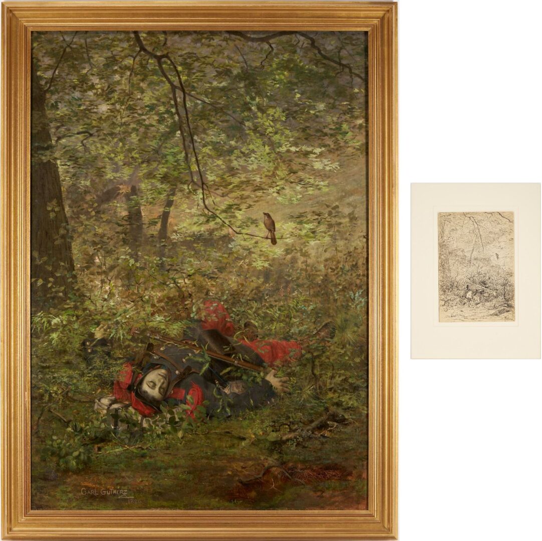 Lot 476: Carl Gutherz O/C French Military Painting Plus Preparatory Drawing