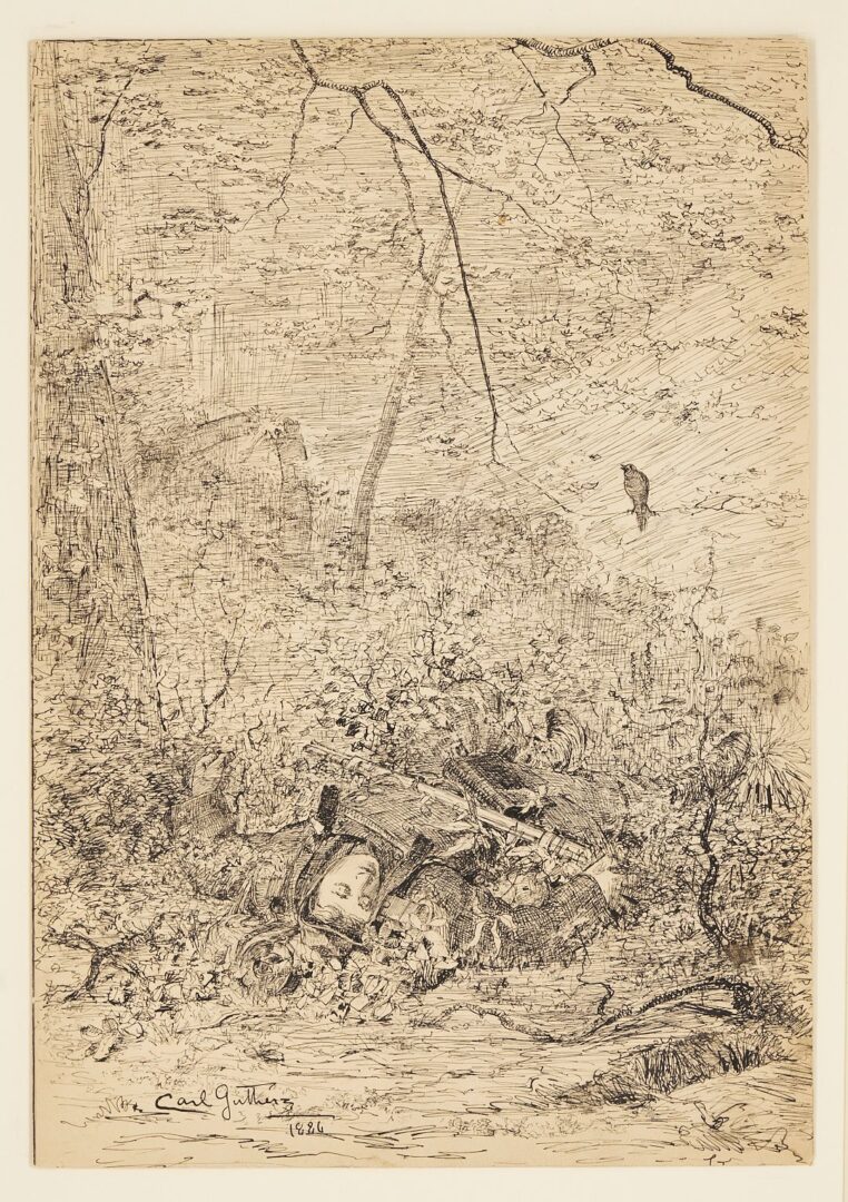 Lot 476: Carl Gutherz O/C French Military Painting Plus Preparatory Drawing