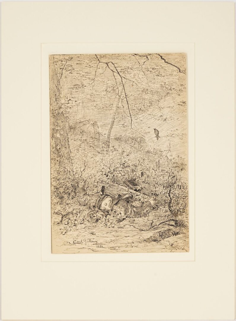 Lot 476: Carl Gutherz O/C French Military Painting Plus Preparatory Drawing