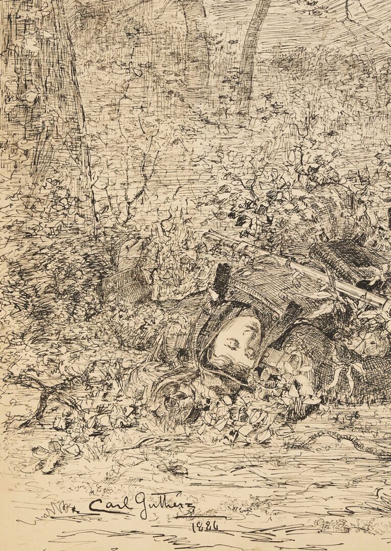 Lot 476: Carl Gutherz O/C French Military Painting Plus Preparatory Drawing