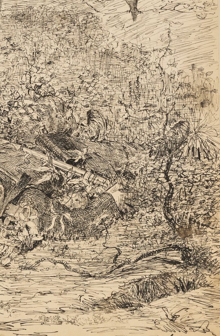 Lot 476: Carl Gutherz O/C French Military Painting Plus Preparatory Drawing