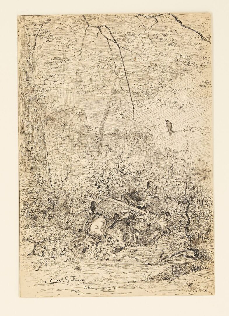 Lot 476: Carl Gutherz O/C French Military Painting Plus Preparatory Drawing