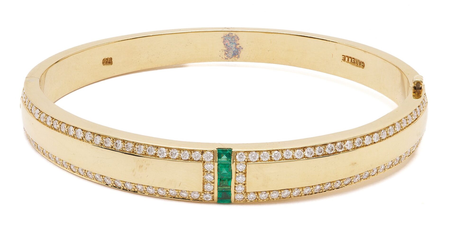 Lot 47: Carelle 18K Gold Diamond & Emerald Bangle Bracelet