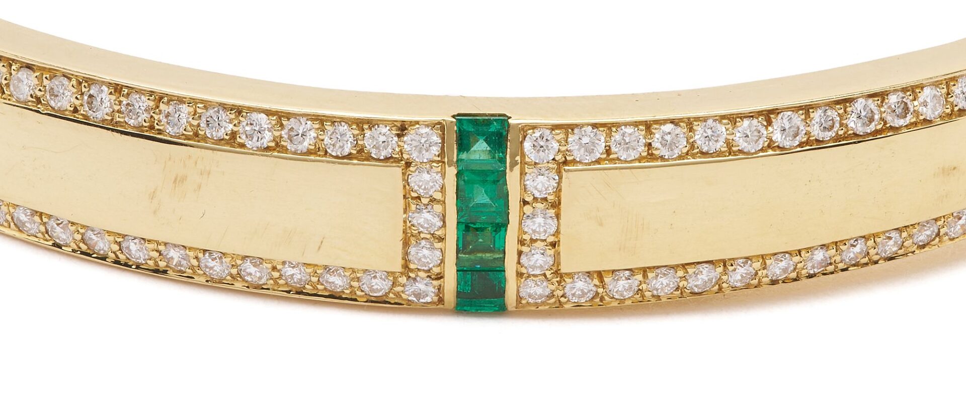 Lot 47: Carelle 18K Gold Diamond & Emerald Bangle Bracelet