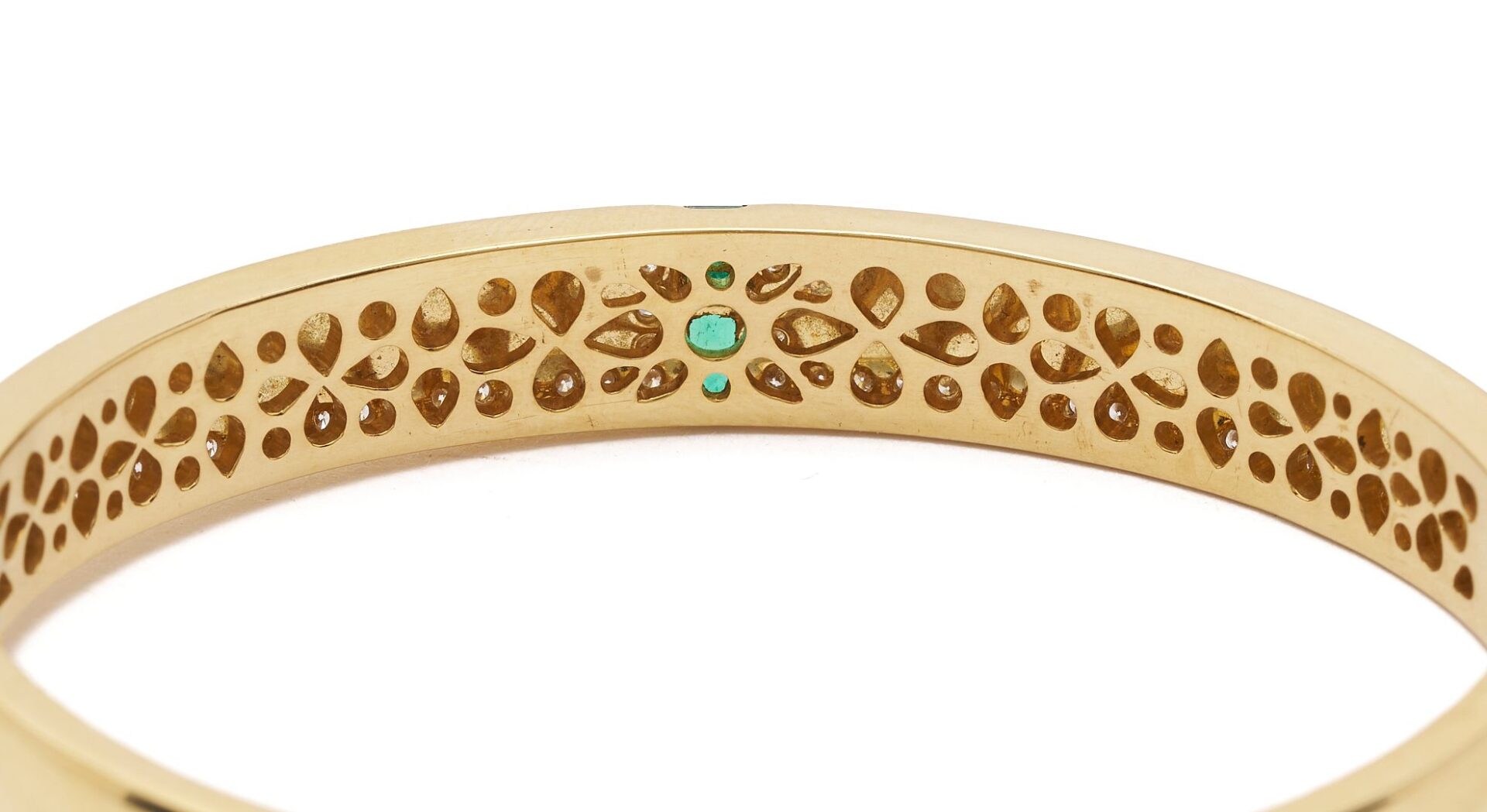 Lot 47: Carelle 18K Gold Diamond & Emerald Bangle Bracelet