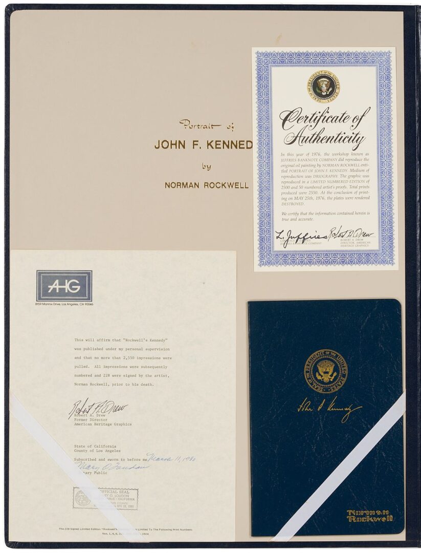 Lot 489: Norman Rockwell Signed John F. Kennedy Portrait, 1976