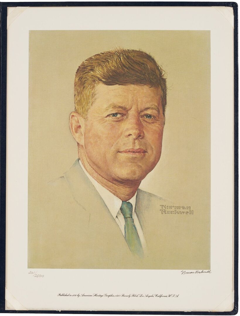 Lot 489: Norman Rockwell Signed John F. Kennedy Portrait, 1976