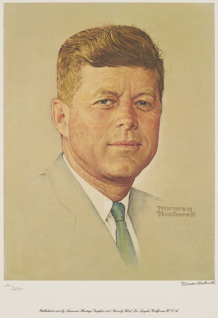 Lot 489: Norman Rockwell Signed John F. Kennedy Portrait, 1976