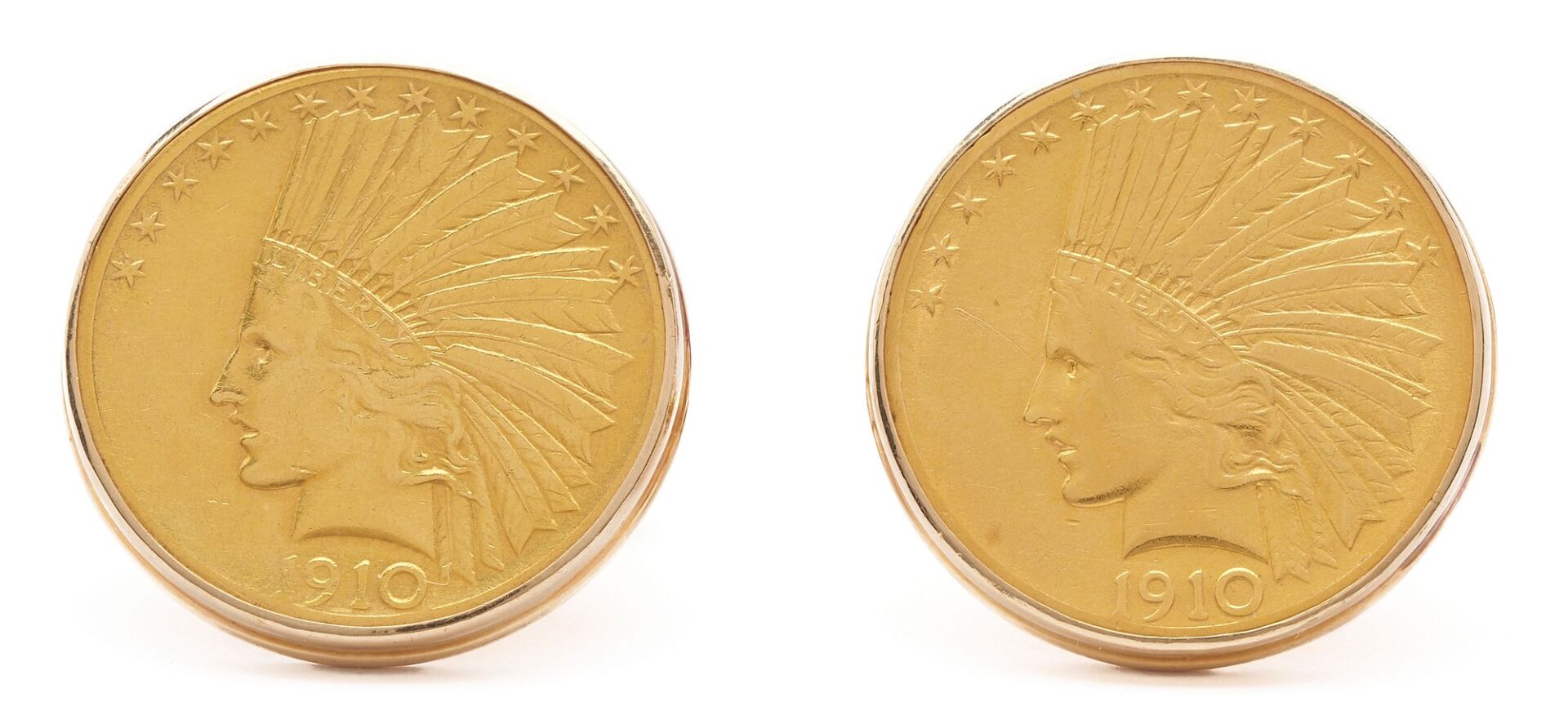Lot 48: Pair 1910 $10 Indian Head & 14K Gold Cufflinks