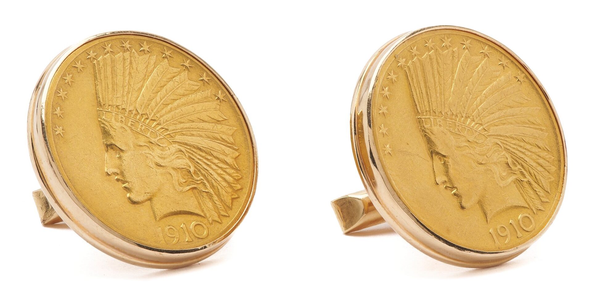 Lot 48: Pair 1910 $10 Indian Head & 14K Gold Cufflinks