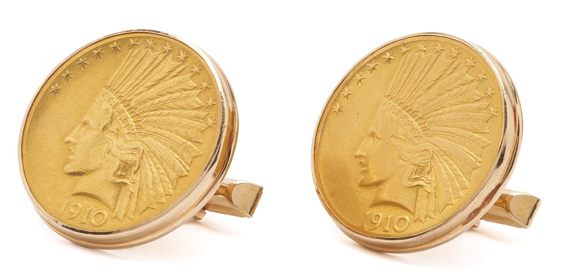 Lot 48: Pair 1910 $10 Indian Head & 14K Gold Cufflinks